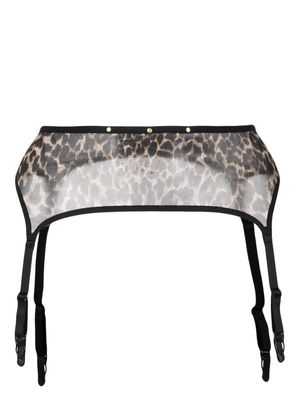 Marlies Dekkers Vixen leopard-print mesh garter belt - Brown