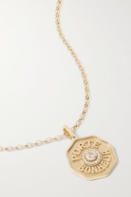 Marlo Laz - Mini Porte Bonheur Coin 14-karat Gold Diamond Necklace - one size