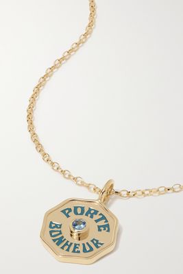 Marlo Laz - Mini Porte Bonheur Coin 14-karat Gold, Enamel And Aquamarine Necklace - one size
