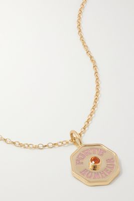 Marlo Laz - Mini Porte Bonheur Coin 14-karat Gold, Enamel And Sapphire Necklace - one size