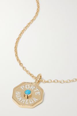 Marlo Laz - Mini Porte Bonheur Coin 14-karat Gold, Enamel And Turquoise Necklace - one size