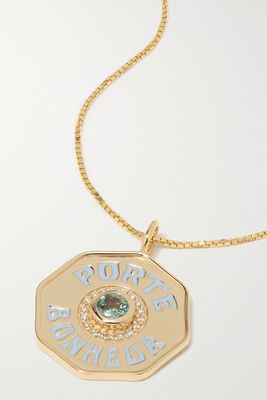 Marlo Laz - Porte Bonheur Coin Large 14-karat Gold, Enamel, Alexandrite And Diamond Necklace - one size
