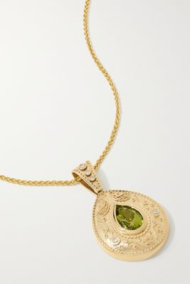 Marlo Laz - Southwestern Pear 14-karat Gold, Tourmaline And Diamond Necklace - Green