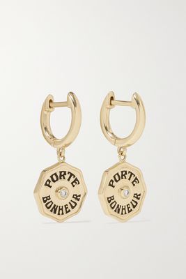 Marlo Laz - Wee Porte Bonheur 14-karat Gold, Enamel And Diamond Hoop Earrings - one size