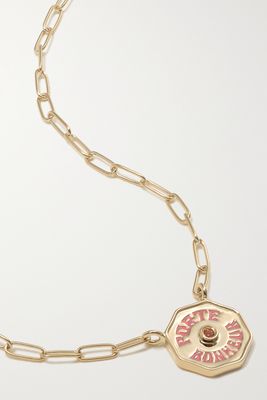 Marlo Laz - Wee Porte Bonheur Coin 14-karat Gold, Enamel And Sapphire Necklace - one size