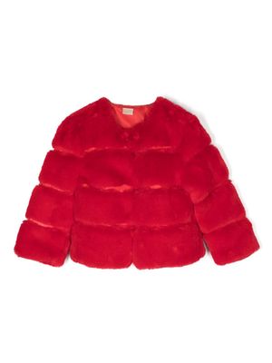 MARLO round-neck faux-fur jacket - Red