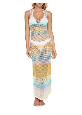 Marlo Stripe Mesh Cover-Up Dress