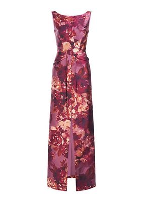 Marlowe Rose-Print Mikado Column Gown