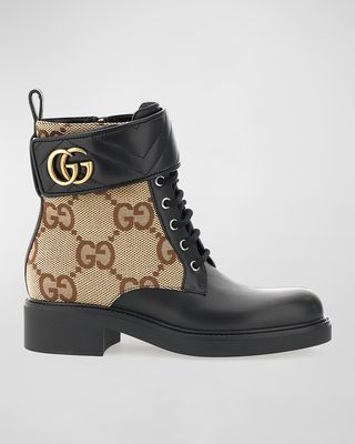 Marmont GG Canvas Lace-Up Booties