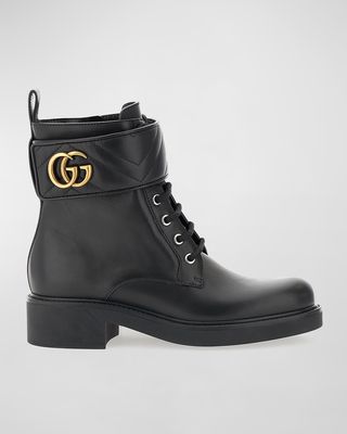 Marmont GG Leather Lace-Up Booties