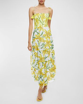 Marna Embroidered Tiered Tie-Strap Maxi Dress