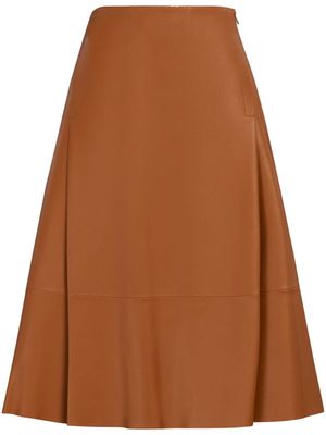 Marni A-line inverted-pleat leather skirt - Brown