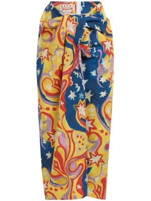 Marni abstract-print cotton mid-length skirt - Blue