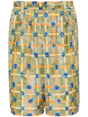 Marni abstract-print silk Bermuda shorts - Green