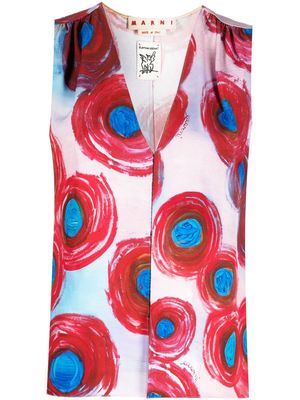 Marni abstract-print sleeveless shirt - Red