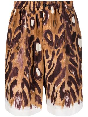 Marni all-over leopard-print shorts - Brown