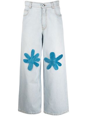 Marni appliqué-patch wide-leg jeans - Blue