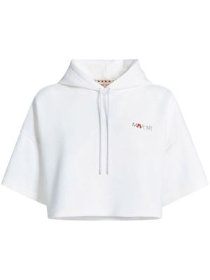Marni bead-logo detail cropped hoodie - White