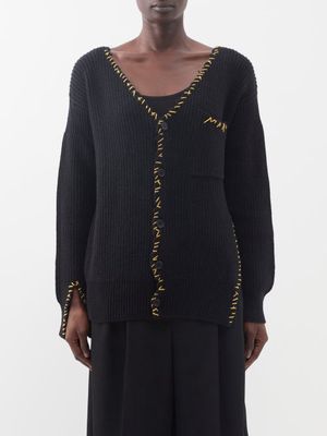 Marni - Blanket-stitch Cable-knit Wool Cardigan - Womens - Black