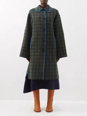 Marni - Blanket-stitched Check Wool-blend Coat - Womens - Green Multi