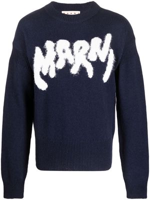 Marni brushed-logo crew-neck jumper - Blue