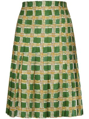 Marni Check Fields silk A-line skirt - Green