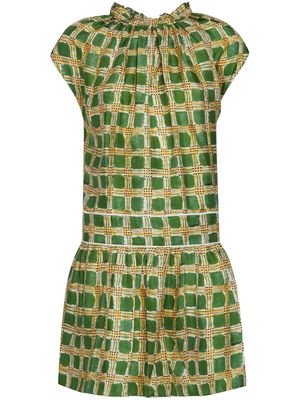 Marni Check Fields silk minidress - Green
