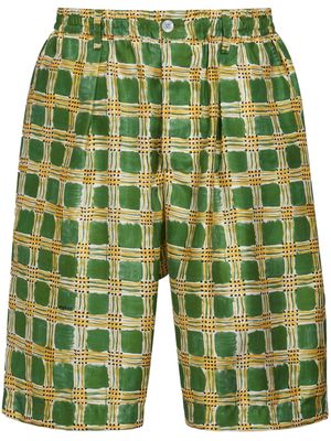 Marni Check Fields silk shorts - Green