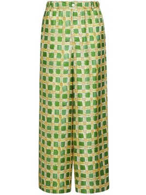 Marni Check Fields silk wide-leg trousers - Green