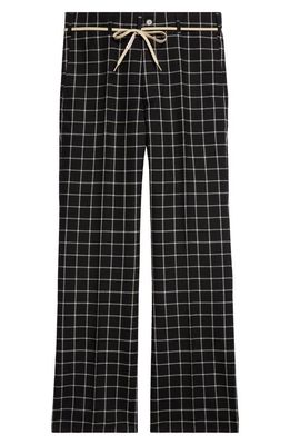 Marni Check Waist Tie Wool Wide Leg Pants in Black Checkered