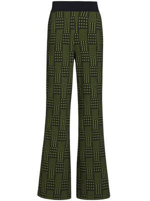 Marni checked jersey flared trousers - Green