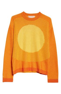 Marni Circle Inlay Cotton Mouliné Crewneck Sweater in Light Orange