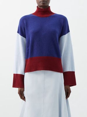 Marni - Colour-block High-neck Cashmere Sweater - Womens - Blue Multi