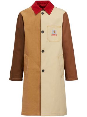 Marni colour-block single-breasted coat - Brown