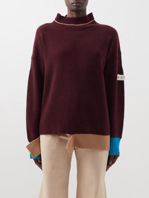 Marni - Colour-block Wool-blend Sweater - Womens - Burgundy