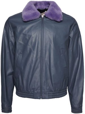 Marni contrast-collar leather jacket - Blue