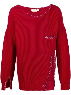 MARNI contrast-stitch knitted jumper - Red
