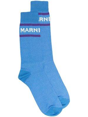 Marni contrast-trim logo socks - Blue