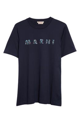 Marni Cotton Logo Graphic T-Shirt in Blue/Black