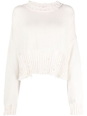 Marni cropped distressed jumper - White