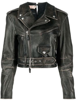 Marni cropped leather biker jacket - Black