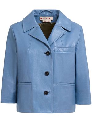 Marni cropped-sleeve goatskin leather jacket - Blue