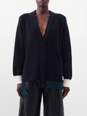 Marni - Deconstructed V-neck Wool-blend Cardigan - Womens - Navy