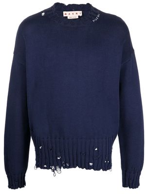 Marni distress-knit detail jumper - Blue