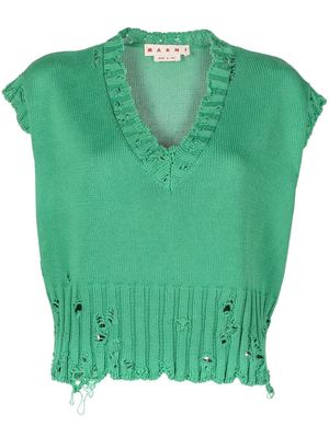Marni distressed-effect knitted vest - Green