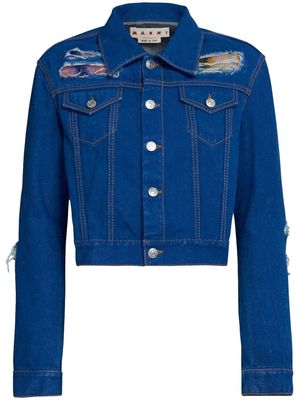 Marni distressed knit-detail denim jacket - Blue