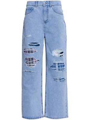 Marni distressed knit-layered wide jeans - Blue