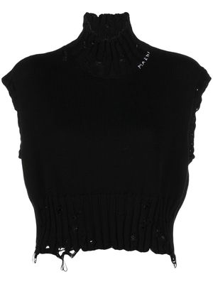 Marni distressed-knit logo-stitch sleeveless vest - Black