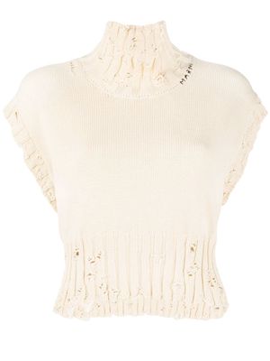 Marni distressed-knit logo-stitch sleeveless vest - Neutrals