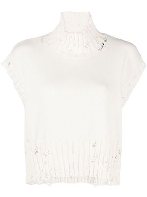 Marni distressed ribbed-knit sleeveless jumper - White